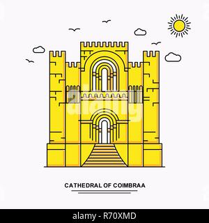 CATHEDRAL OF COIMBRAA Monument Poster Template. World Travel Yellow illustration Background in Line Style with beauture nature Scene Stock Vector