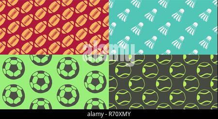 Seamless Patterns - Hand drawn icons - Sports - Tennis, Football, Badminton, Rugby Stock Vector