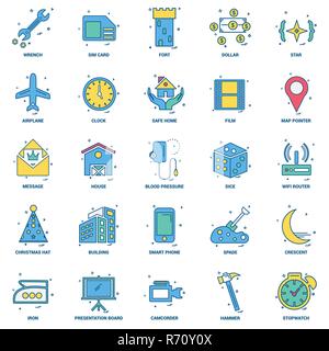 25 Business Concept Mix Flat Color Icon set Stock Vector