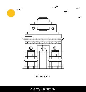 INDIA GATE Monument. World Travel Natural illustration Background in Line Style Stock Vector