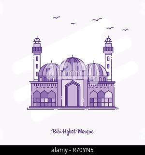 BIBI HYBAT MOSQUE Landmark Purple Dotted Line skyline vector illustration Stock Vector