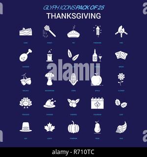 Thanksgiving  White icon over Blue background. 25 Icon Pack Stock Vector