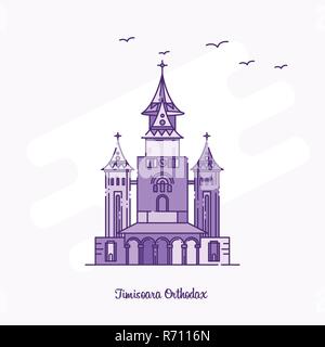 TIMISOARA ORTHODAX Landmark Purple Dotted Line skyline vector illustration Stock Vector