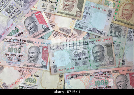 Indian rupee bills with portrait of Gandhi Stock Photo