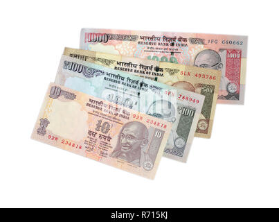 Indian rupee bills with portrait of Gandhi Stock Photo