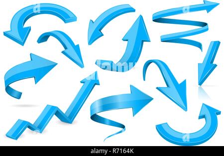 Set of blue 3d shiny arrows Stock Vector