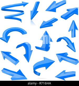 Set of blue 3d shiny arrows Stock Vector