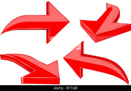 Set of red 3d shiny arrows Stock Vector