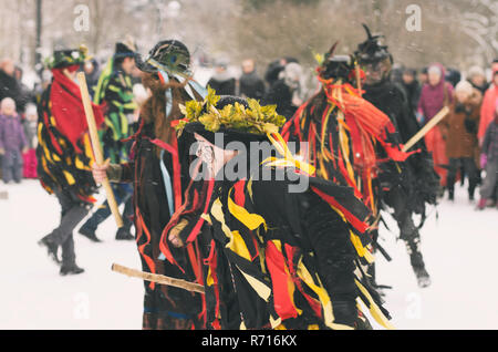 Saint Petersburg (Tsarskoe selo), Russia - February 18, 2018: Stylized celebration of St. Patrick's day during the Russian holiday Maslenitsa with dan Stock Photo