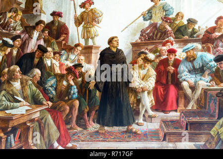 Imperial Hall, mural of Martin Luther at Imperial diet in 1521, Imperial Palace, Kaiserpfalz, UNESCO World Heritage Site, Goslar Stock Photo