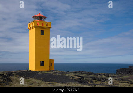 Yellow Lighthouse Skálasnagi, Iceland Stock Photo