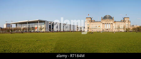 Regierungsviertel, Reichstag and Paul Löbe House, Square of the Republic or Platz der Republik, Berlin, Germany Stock Photo