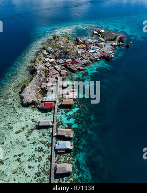 An aerial view of the bajo sea gypsy village of the Togian islands in Sulawesi, Indonesia Stock Photo