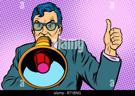 a man with a megaphone Stock Photo