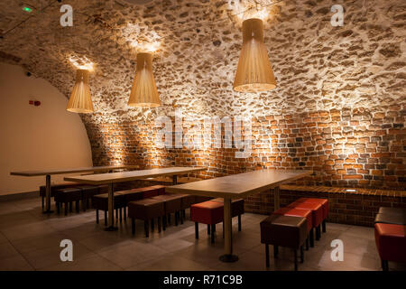 McDonald's restaurant Gothic cellar in city of Krakow in Poland, unique location in medieval basement, located on Florianska Street in the Old Town Stock Photo