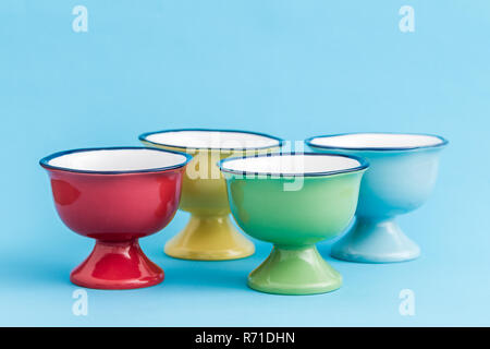 Colorful Porcelain Ice Cream Bowls with Enamel Look Stock Photo