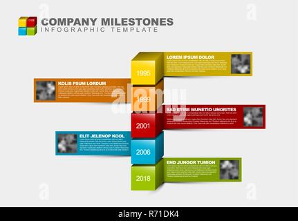 Vector Infographic Company Milestones Timeline Template with photo placeholders Stock Vector