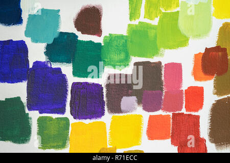 Set of different bright paint splashes on white palette, abstract colorful background for all occasions of life Stock Photo