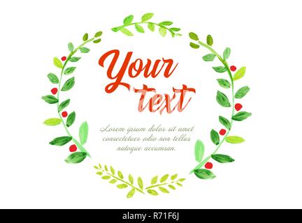 Watercolor vector frame template made from fresh green leafs with sample text content Stock Vector