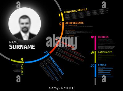 Vector original minimalist cv / resume template - dark creative version Stock Vector