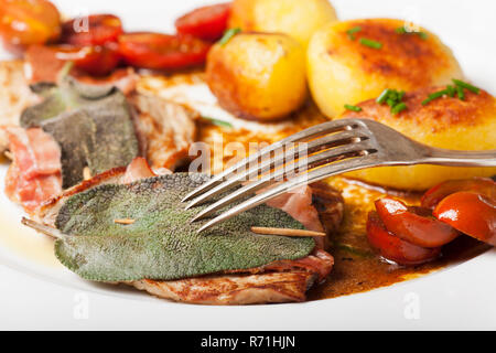 saltimbocca ala romana veal escalope with sage Stock Photo