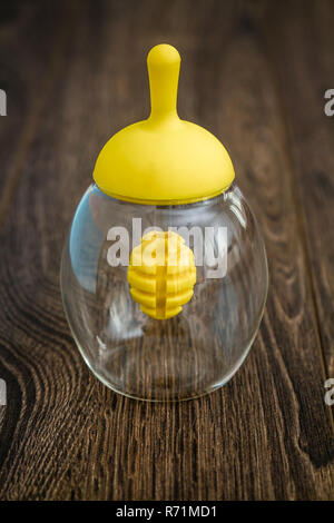 Download Empty Glass Honey Jar With Yellow Cap On Fabric Tablecloth Stock Photo Alamy Yellowimages Mockups