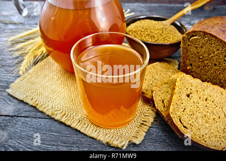 Kvass in glassful on board Stock Photo