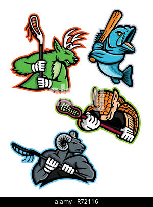 Lacrosse and Baseball Sports Mascot Collection Stock Photo