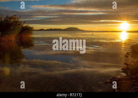 Beautiful Hungarian sunrise landscape from a lake Balaton Stock Photo