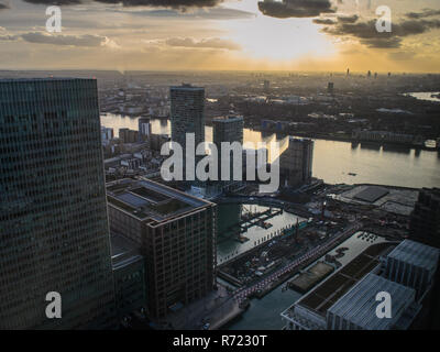 London, England, UK - February 27, 2015: Office blocks and apartment buildings cluster at Canary Wharf and Marsh Wall in East London's Docklands regen Stock Photo