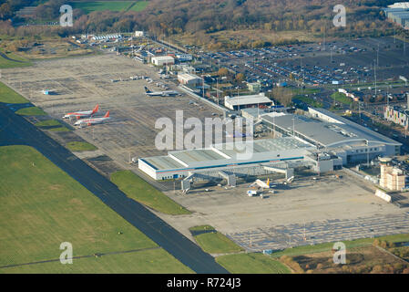 An aerial view of Liverpool John Lennon Airport, North West England, UK Stock Photo