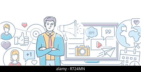 Social media marketing - modern line design style illustration Stock Vector