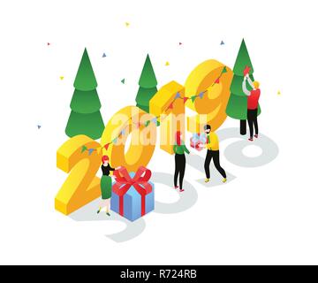 Happy New Year - modern colorful isometric vector illustration Stock Vector