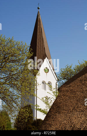 The church of St. Clement , Nebel, Amrum island, Germany. Amrum's largest village, Nebel, is located near the eastern coastline Stock Photo