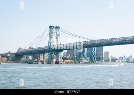 View of the East River and Williamsburg Bridge, in New York City Stock Photo