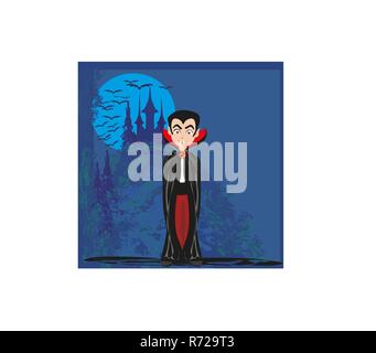 Cartoon Vampire with a castle in the background Stock Vector