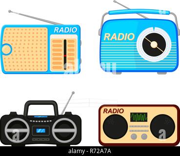Colorful cartoon radio elements set Stock Vector
