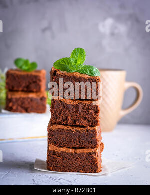 pile of square slices of baked brownie Stock Photo