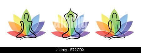 meditation yoga set with colorful lotus flower vector illustration EPS10 Stock Vector