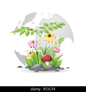 World Planet Earth With Flowers Garden Vector Illustration Design