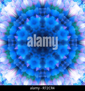 Abstract radial floral background. Fantasy snowflake pattern. Beautiful kaleidoscope texture. Decorative mandala ornament in blue tones. Stock Photo