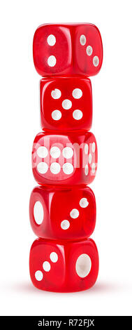 Tower of dice isolated on white background. Clipping Path. Full depth of field. Stock Photo