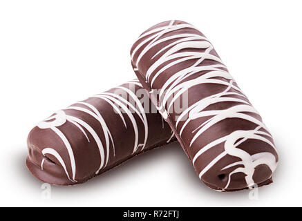 Two chocolate bars isolated on white background. Clipping Path. Full depth of field. Stock Photo