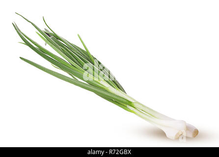 Bunch of green young onions isolated on white background. Clipping Path. Full depth of field. Stock Photo