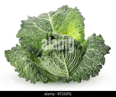 Fresh green young savoy cabbage isolated on white background. Clipping Path. Full depth of field. Stock Photo