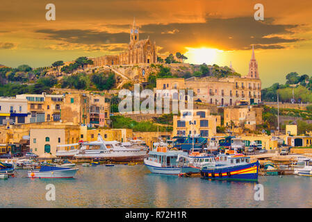 Historical city of Gozo island, Our Lady of Lourdes Chapel in Għajnsielem overlooking Mġarr Harbour in Malta Stock Photo