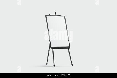 Blank white art canvas stand on black wooden easel mockup