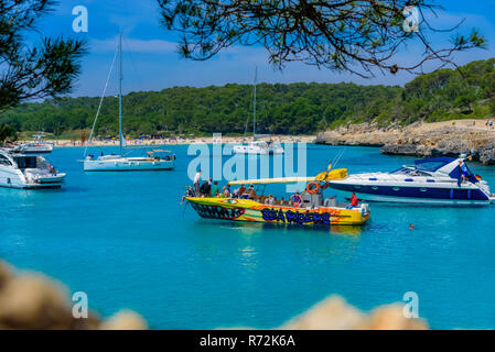 Palma Mallorca, Spain - May 20, 2018, People enjoying a summer holiday on the sailboat, in Mallorca island Stock Photo