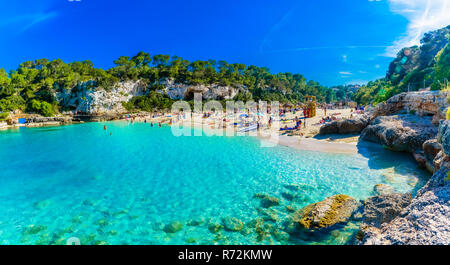 Panoramic view of Cala Llombards beach with turquoise clean water in Mallorca island, Spain Stock Photo