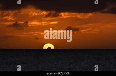 Caribbean Sunset over Caribbean Sea Barbados Stock Photo
